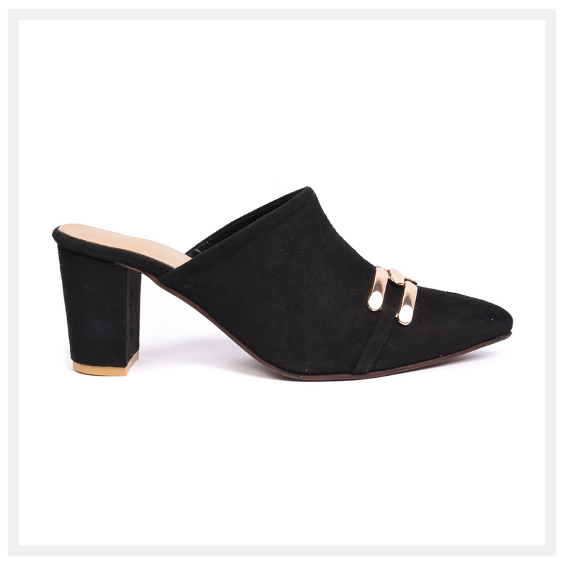 Black mules with block top heel