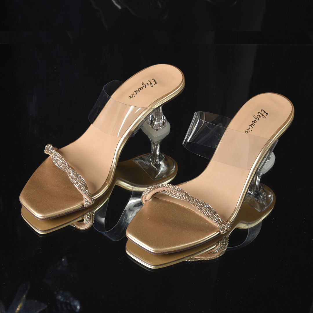 Golden Stiletto Heel Women Sandals